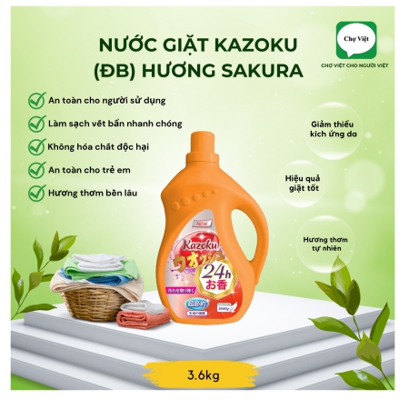 NƯỚC GIẶT KAZOKU 3.6KG-ĐB HƯƠNG SAKURA(4Sp/Thùng)